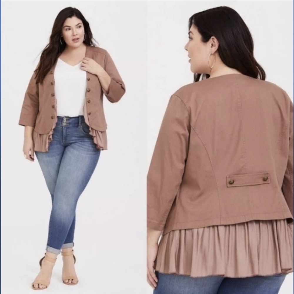 Torrid Twill Stretch Military Open Front Peplum Jacket Size 2XL - Picture 2 of 13